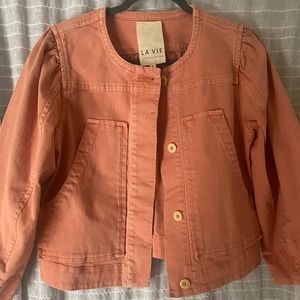 La Vie, Rebecca Taylor Cropped Cenelle Pink / Peach Denim Jacket